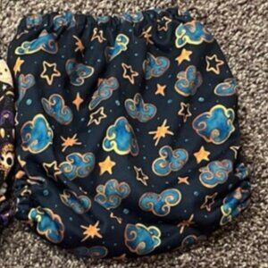 Blue Clouds w/ Gold Stars OS Pocket Cloth Diaper by Mama Koala Cloth Diapers